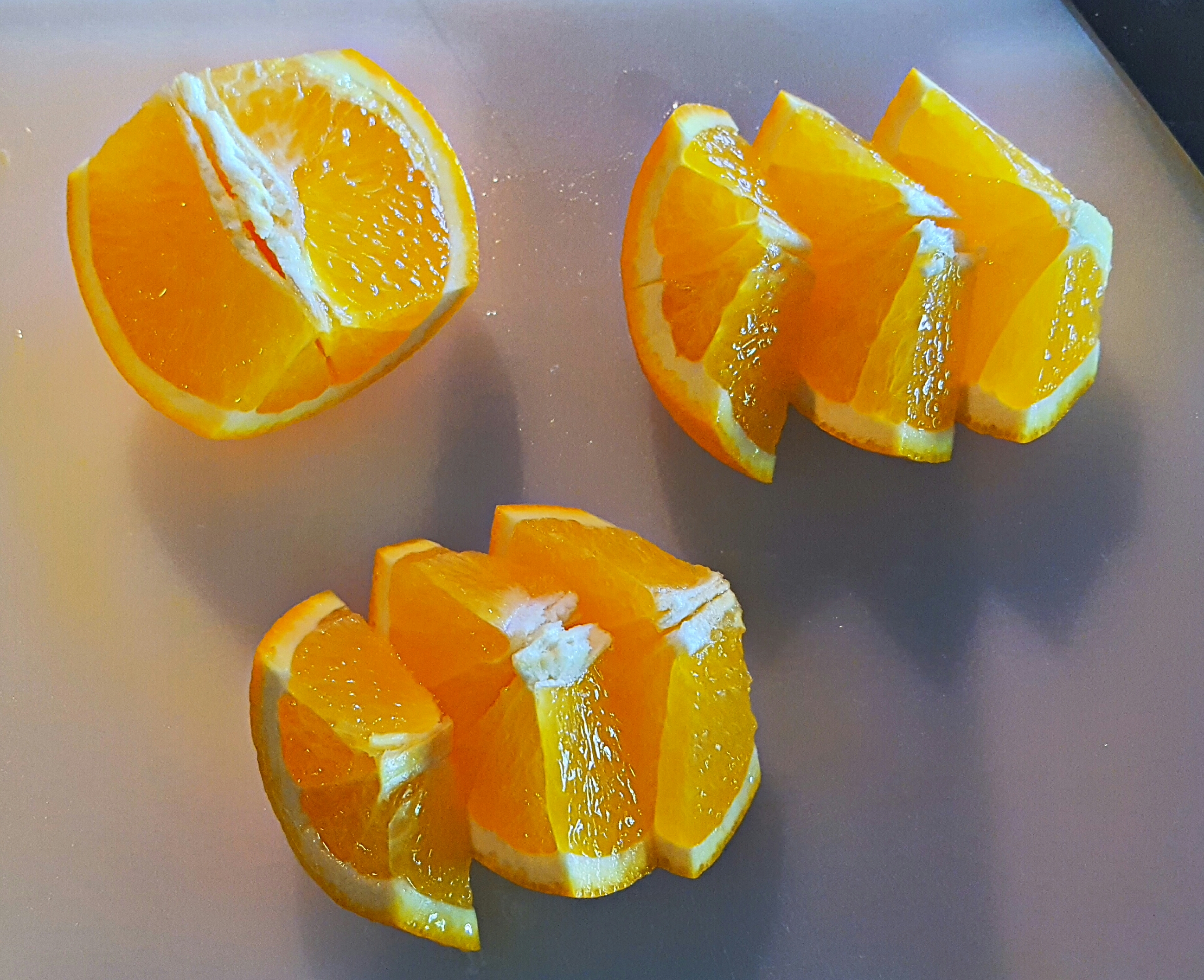 9 1/3rd orange wheel slices pre-slit down the center.