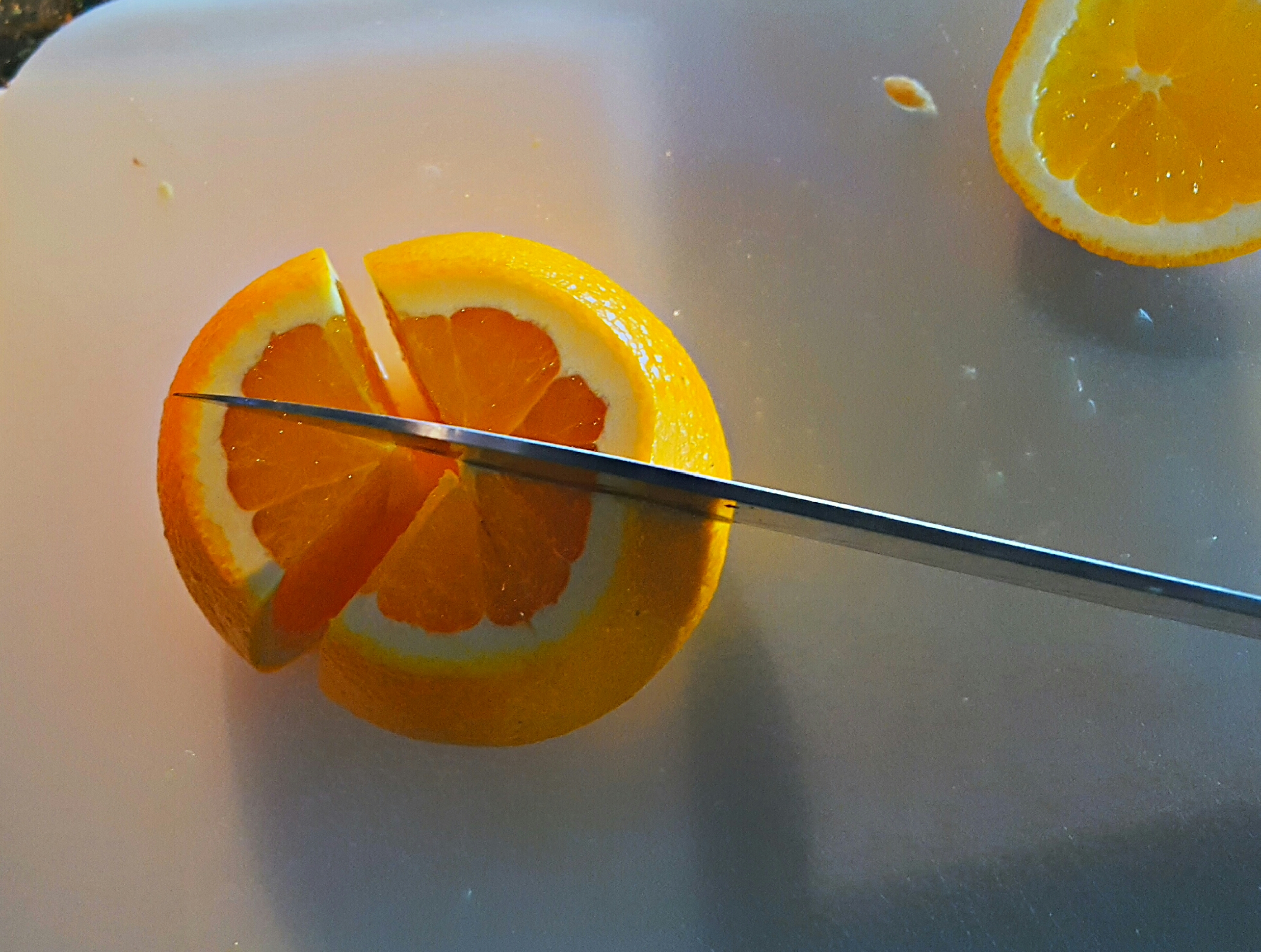 Slice almost all the way through after rotating 1/3rd of the way for the last time