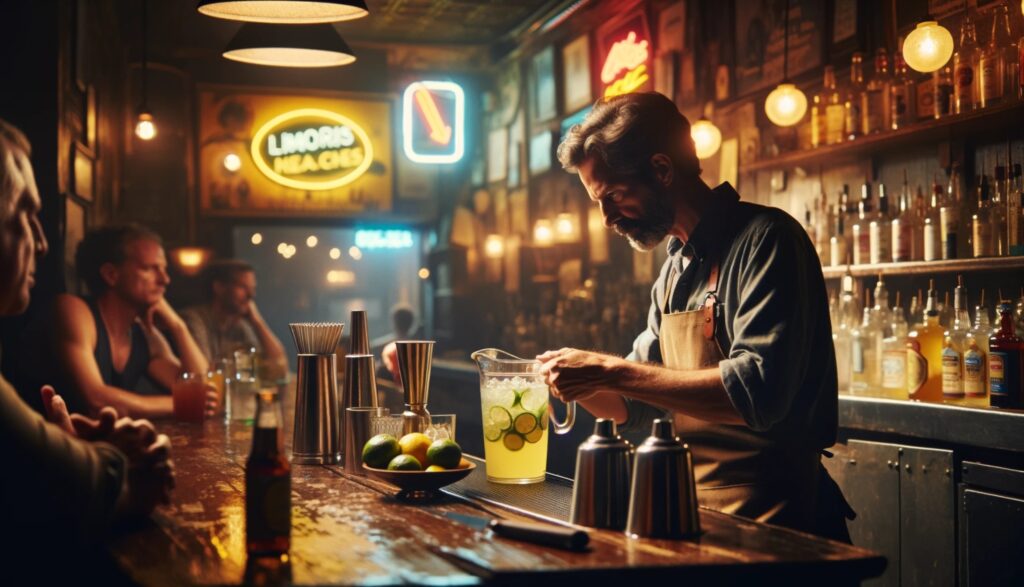 Bringing a bit of craft and class to the dive bar scene - bartender crafting fresh sour mix