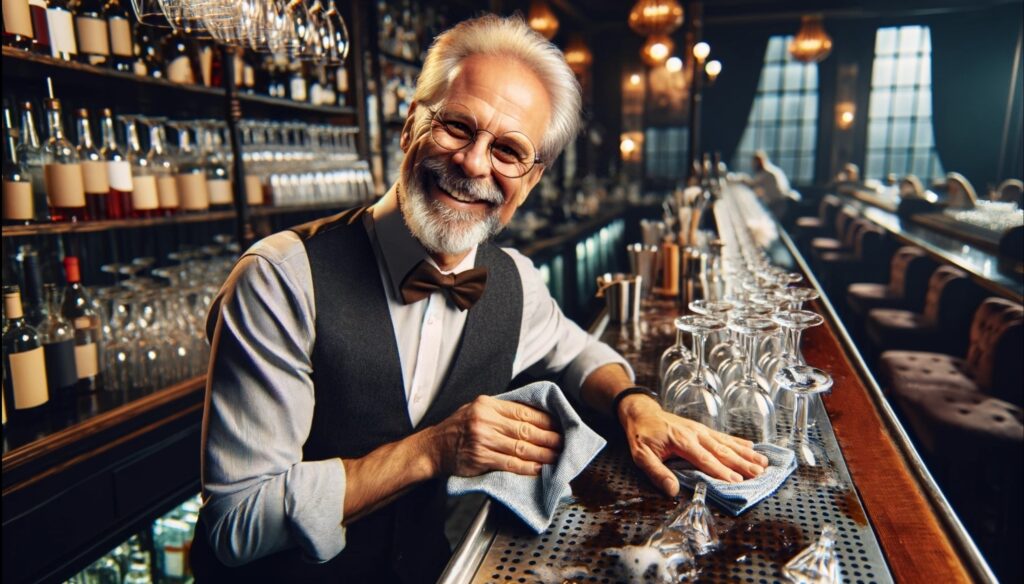 Bartender keeping it clean.