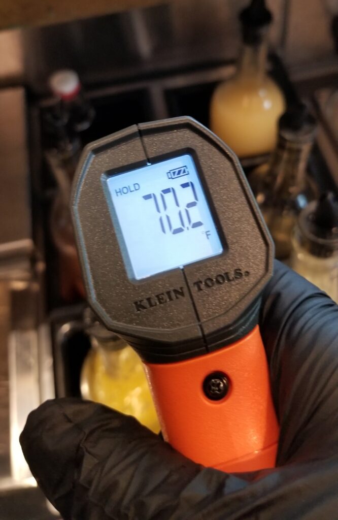 Infrared Thermometer Measuring Temperatures of Fresh Juices Kept at Room Temp For Up To 70 Hours